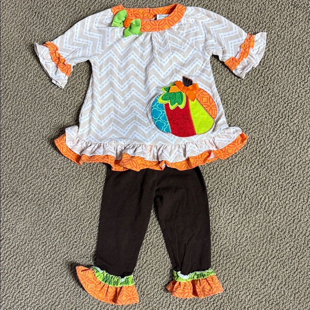 Emily Rose Festive Chevron Pumpkin Outfit - White, Orange, and Brown